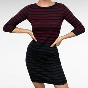 Talbots | Petites Burgundy & Navy Blue Striped Nautical Wool Blend Sweater Dress